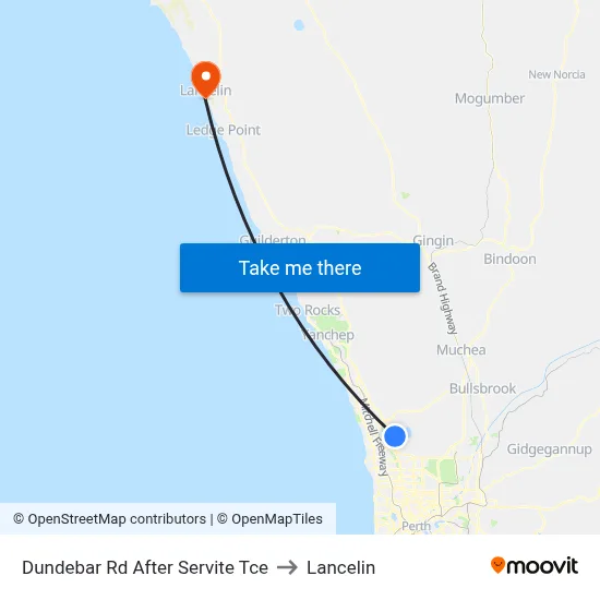 Dundebar Rd After Servite Tce to Lancelin map