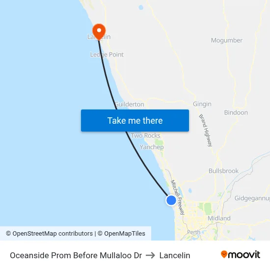 Oceanside Prom Before Mullaloo Dr to Lancelin map