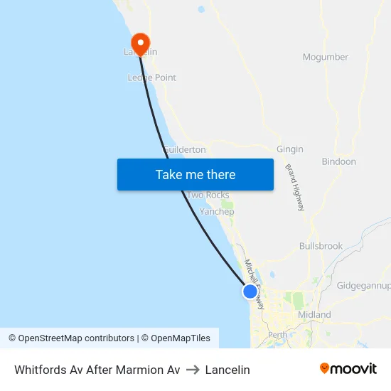 Whitfords Av After Marmion Av to Lancelin map