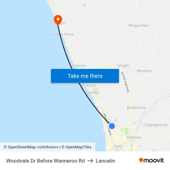 Woodvale Dr Before Wanneroo Rd to Lancelin map