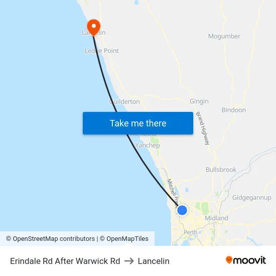 Erindale Rd After Warwick Rd to Lancelin map