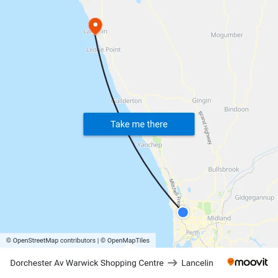 Dorchester Av Warwick Shopping Centre to Lancelin map