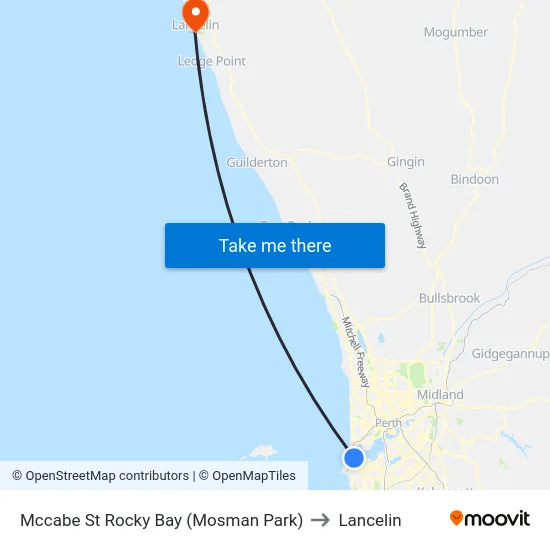Mccabe St Rocky Bay (Mosman Park) to Lancelin map