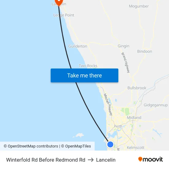 Winterfold Rd Before Redmond Rd to Lancelin map
