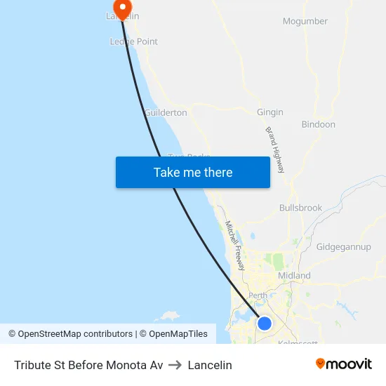Tribute St Before Monota Av to Lancelin map