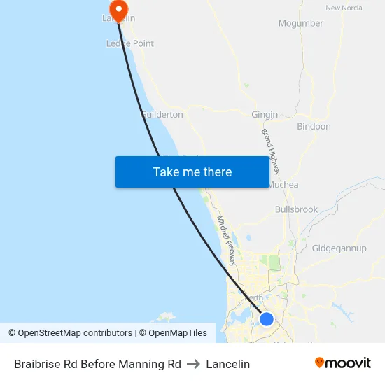 Braibrise Rd Before Manning Rd to Lancelin map