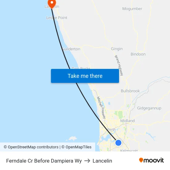 Ferndale Cr Before Dampiera Wy to Lancelin map