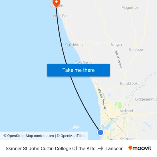 Skinner St John Curtin College Of the Arts to Lancelin map