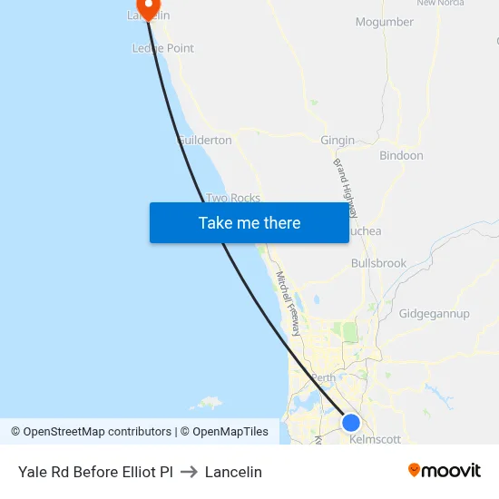 Yale Rd Before Elliot Pl to Lancelin map
