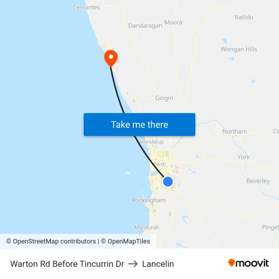 Warton Rd Before Tincurrin Dr to Lancelin map