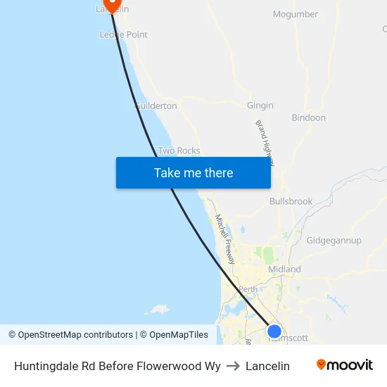 Huntingdale Rd Before Flowerwood Wy to Lancelin map