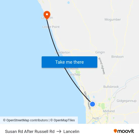 Susan Rd After Russell Rd to Lancelin map