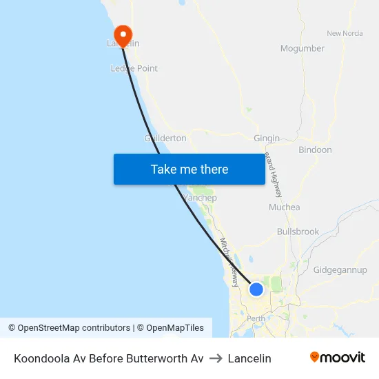 Koondoola Av Before Butterworth Av to Lancelin map