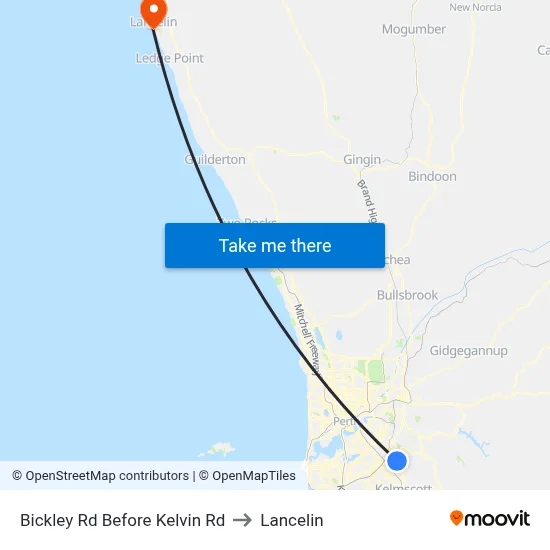 Bickley Rd Before Kelvin Rd to Lancelin map