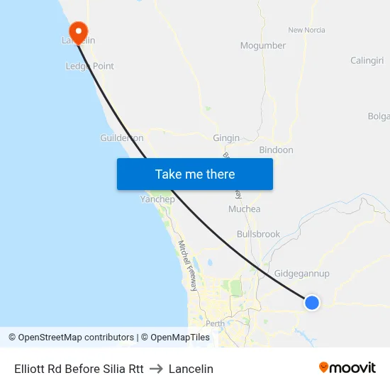 Elliott Rd Before Silia Rtt to Lancelin map
