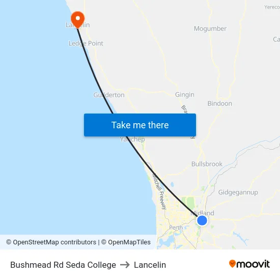 Bushmead Rd Seda College to Lancelin map