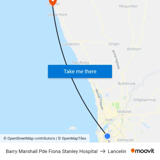 Barry Marshall Pde Fiona Stanley Hospital to Lancelin map