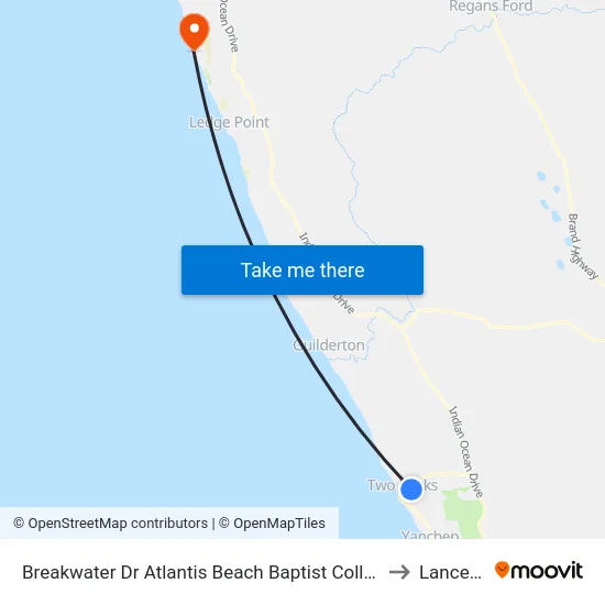 Breakwater Dr Atlantis Beach Baptist College to Lancelin map