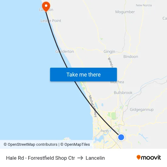 Hale Rd - Forrestfield Shop Ctr to Lancelin map
