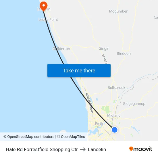 Hale Rd Forrestfield Shopping Ctr to Lancelin map