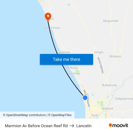 Marmion Av Before Ocean Reef Rd to Lancelin map