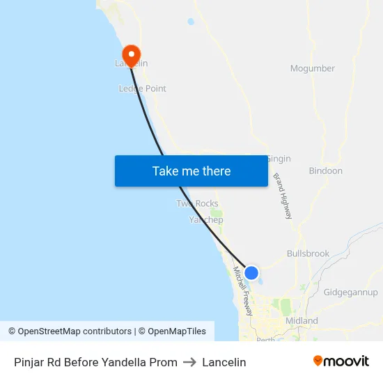 Pinjar Rd Before Yandella Prom to Lancelin map