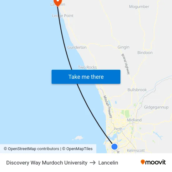 Discovery Way Murdoch University to Lancelin map