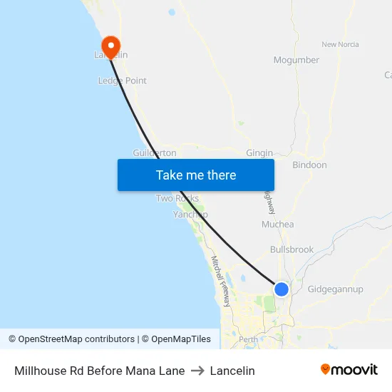 Millhouse Rd Before Mana Lane to Lancelin map
