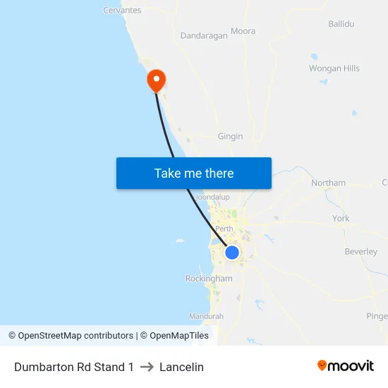 Dumbarton Rd Stand 1 to Lancelin map