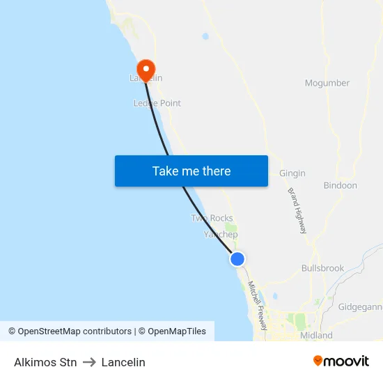 Alkimos Stn to Lancelin map