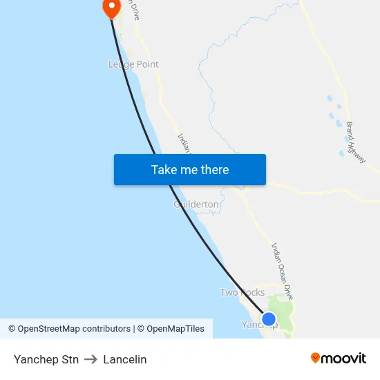 Yanchep Stn to Lancelin map