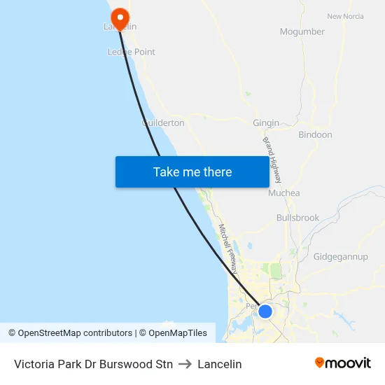 Victoria Park Dr Burswood Stn to Lancelin map