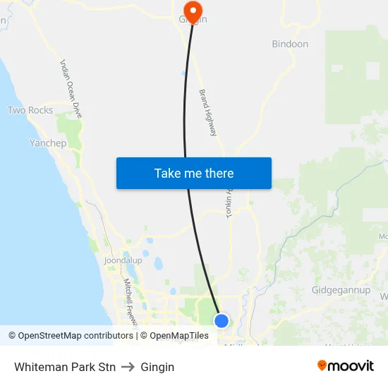 Whiteman Park Stn to Gingin map