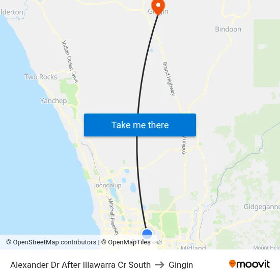 Alexander Dr After Illawarra Cr South to Gingin map