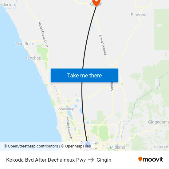 Kokoda Bvd After Dechaineux Pwy to Gingin map