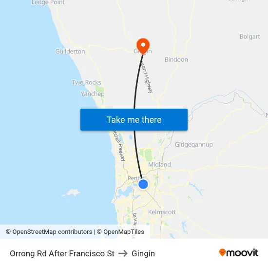 Orrong Rd After Francisco St to Gingin map