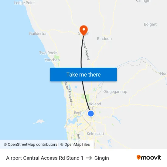 Airport Central Access Rd Stand 1 to Gingin map