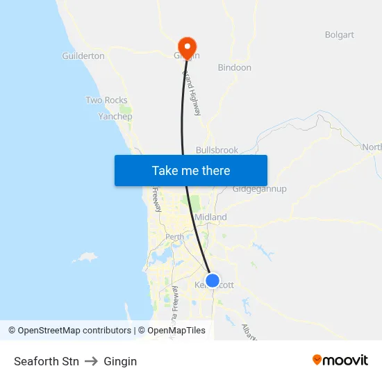 Seaforth Stn to Gingin map