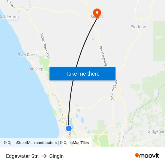 Edgewater Stn to Gingin map