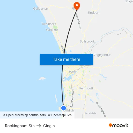 Rockingham Stn to Gingin map