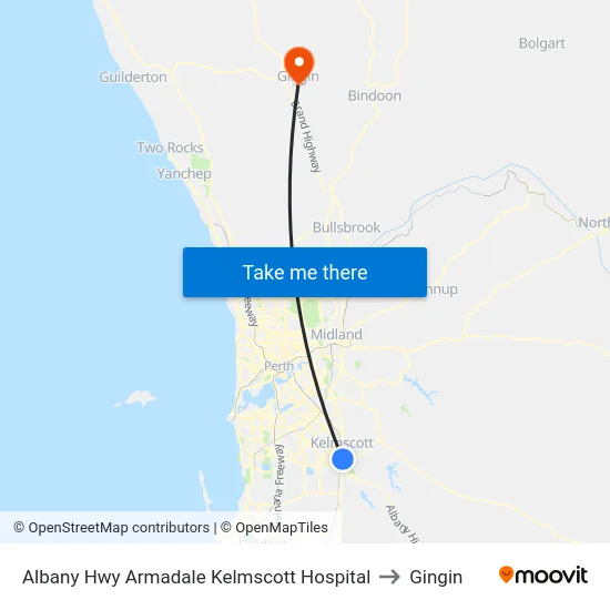 Albany Hwy Armadale Kelmscott Hospital to Gingin map