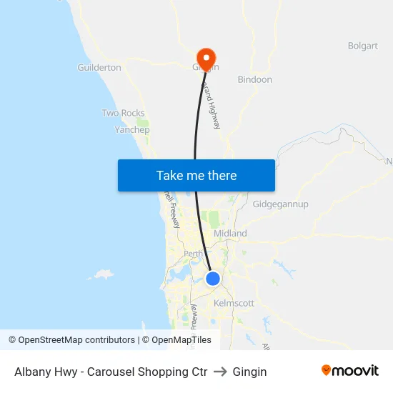Albany Hwy - Carousel Shopping Ctr to Gingin map