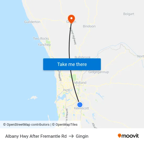 Albany Hwy After Fremantle Rd to Gingin map