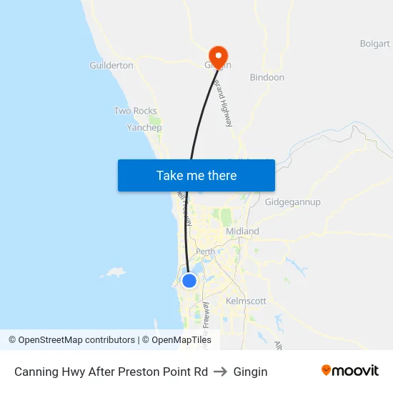 Canning Hwy After Preston Point Rd to Gingin map
