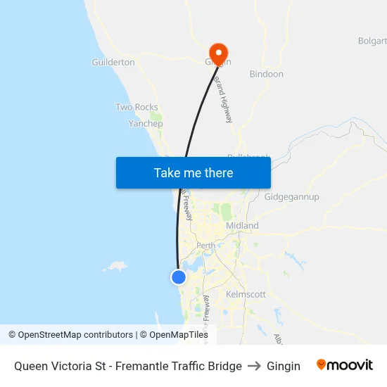 Queen Victoria St - Fremantle Traffic Bridge to Gingin map
