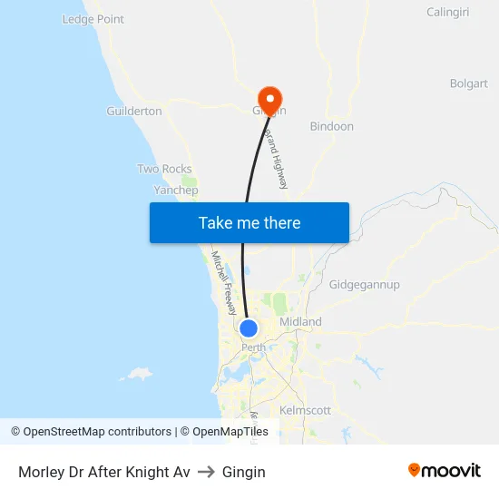 Morley Dr After Knight Av to Gingin map