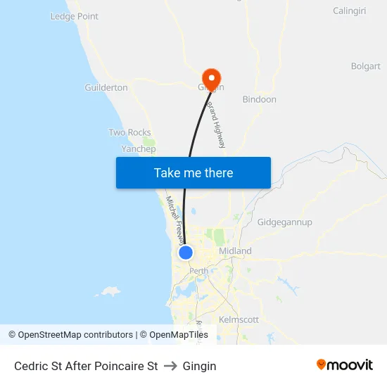 Cedric St After Poincaire St to Gingin map