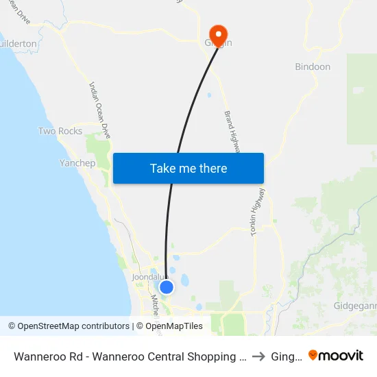 Wanneroo Rd - Wanneroo Central Shopping Ctr to Gingin map