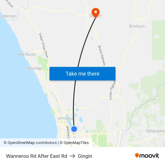 Wanneroo Rd After East Rd to Gingin map