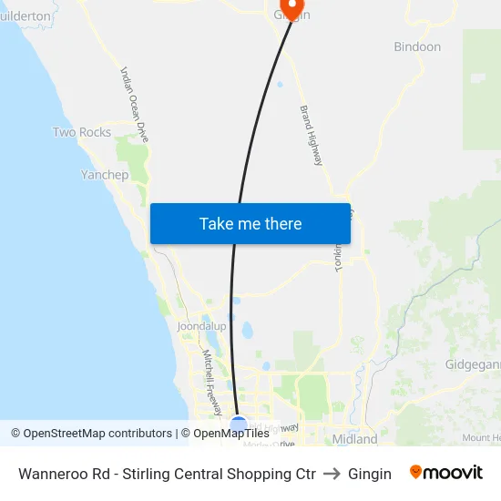 Wanneroo Rd - Stirling Central Shopping Ctr to Gingin map